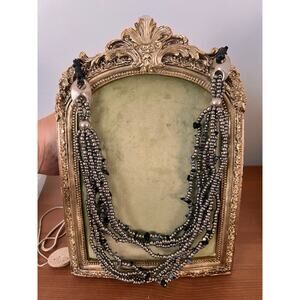 Multi-Strand Terahertz and Snowflake Obsidian Beaded Necklace silver accents